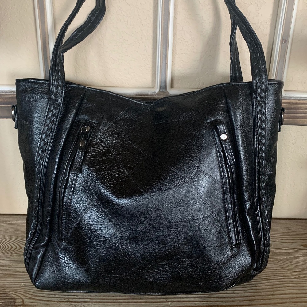 Black Soft Faux Leather Handbag